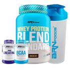 Whey Protein Blend 900g + PREMIUM Creatina 100g + BCAA Fit 100g + Coqueteleira - BRN Foods