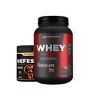 Whey protein chocolate 900g + pré treino hefestus blueberry