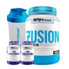 Whey Protein Fusion 900G Chocolate Creatina Glutamina Shaker