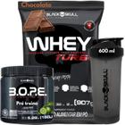 Whey Protein TURBO Concentrado + Pré-treino Bope + Coqueteleira 600ml - Kit Black Skull - Ganho de Massa Muscular - Energia