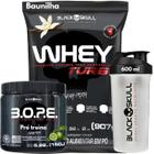 Whey Protein TURBO Concentrado + Pré-treino Bope + Coqueteleira 600ml - Kit Black Skull - Ganho de Massa Muscular - Energia