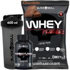 Whey Protein TURBO Concentrado + Termogênico Thermo Flame 120 Tabletes + Coqueteleira - Kit Black Skull Cafeína - Ganho de muscular - Shakeira