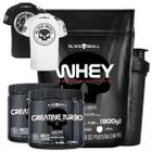 Whey Refil 900g + 2x Creatina Turbo + 2 Camisetas Padrao Branco Exg + Coqueteleira - Black Skull (morango)