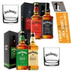 Whisky Jack Daniel's Honey + Fire + No7 + Maça Original Com Caixa 1000 Ml + 2 Copos Personalizado