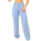 wide leg jeans lavagem clara basica