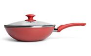 Wok Com Tampa E Fundo De InduçãoCeramic Life Brinox Optima 3,4 Litros Ø 28 cm Vermelho