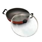 Wok Top 30cm com Tampa de Vidro e Alça Vermelho