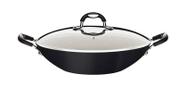 Wok tramontina mônaco induction em alumínio com revestimento interno e externo antiaderente starflon premium preto com tampa de vidro 32 cm 4.5 l