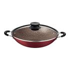 Wok tramontina paris em alumínio com revestimento interno e externo em antiaderente starflon max vermelho com tampa de vidro 32 cm 4,4 l