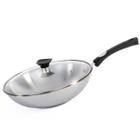 Wok Tramontina Profissional Em Aço Inox 28cm Para Indução Com Tampa De Vidro