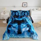 Wolf Bedding Set Safari Animal Pattern Comforter Cool Wildlife Style Comforter Set for Boys Girls Kids Room Decor Glitter Blue Wild Wolf Lightweight Duvet Set Full Size with 2 Pillow Case