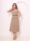 WWZ FASHION Vestido Chemise Alfaiataria Gabardine Midi Botões Frontais 195