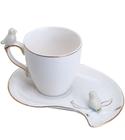 Xicara 90ml Café Porcelana Cute Birds Branco Design Plate - Wolff