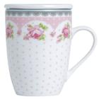 Xícara Caneca de Chá Porcelana Branca com Tampa e Infusor Inox 310ml Lyor