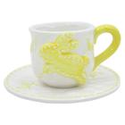 Xícara Com Pires Coelhinho da Páscoa Amarelo Em Cerâmica - 275ml - Gici Decor