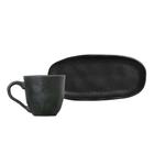 Xícara de Café e Pires Oval Cerâmica Orgânico Preto Matte 120ml - 1 Unid. - PORTO BRASIL