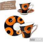 Xícara de Café Expresso Chá Leite 230 ml Extra Fina com Pires Descentralizado Espresso Inside - BOLAS PRETO LARANJA - PINTANDO ARTE Ateliê