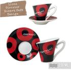 Xícara de Café Expresso Chá Leite 230 ml Extra Fina com Pires Descentralizado Espresso Inside - BOLAS PRETO VERMELHO - PINTANDO ARTE Ateliê