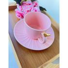 Xícara de Chá Cerâmica com Pires Colibri Rosa 170ml - Wolff