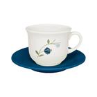 Xícara de Chá com Pires Oxford Flores Azuis em Cerâmica 200ml