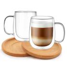 Xicaras Vidro Duplo Com Pires Caneca Parede Dupla 2un 150ml