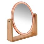YEAKE Double Sided 10X ampliando espelho de maquiagem com suporte de bambu, espelho de mesa pequeno com rotação de 360 , espelho cosmético portátil de pé, bom para a mesa, viajando (ouro rosa, oval)