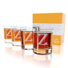 (Z-Monogram)- Conjunto de 4 copos de uísque gravados - Bourbon Gift for Men - 11 Onças Gravadas Heavy Base Rocks Glasses Great For any Occasion- By: On The Rox Drinks