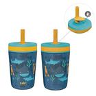 Zak Designs Kelso 15 oz Tumbler Set, ( Subaquático ) Tampa de parafuso à prova de vazamento não-BPA com palha feita de plástico durável e silicone, pacote perfeito de copo para crianças (conjunto 2pc)