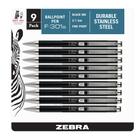 Zebra Pen F-301A caneta esferográfica retrátil, cano de metal preto premium, ponto fino, 0.7mm, tinta preta, 9-Pack, 27601