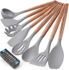 Zulay (8 pcs) Utensílios de cozinha de silicone para cozinhar - Utensílios de cozinha de silicone antiaderente com alça de madeira de acácia - Conjunto de utensílios de cozinha de silicone resistentes ao calor e flexível de silicone