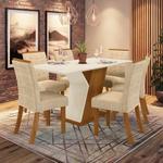 Conjunto Mesa Tampo MDF e 6 Cadeiras de Jantar Estofadas Juanita Casa 812