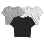 Kit 3 Blusas Blusinha Feminina Cropped Tshirt Camiseta Lisa Básica Hey Mina REF-202-203-204