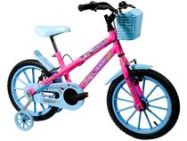 Bicicleta Infantil Aro 16 Colli Aurora Fest  - Rosa Neon com Rodinhas Freio V-Brake