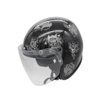 Capacetede Moto Aberto Custom Old School Flores Preto E Prata Viseira Full Face Cristal - Kraft