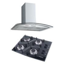 Fogão Cooktop 4 Bocas Preto + Coifa Curva 60cm - Safanelli