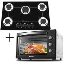 Fogão Cooktop 5 Bocas Preto + Forno De Eletrico 48 Litros - CHAMALUX