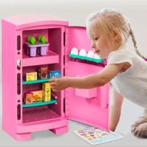 Geladeira  De Brinquedo Infantil Grande - Rosa + Acessórios - Cardoso Toys