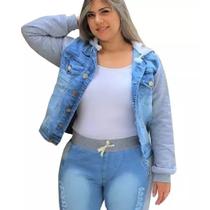 blusa de frio jeans com moletom feminina