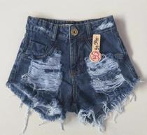 shorts jeans curto cintura alta desfiado