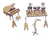 Kit 6 Miniatura Instrumentos Musicais Piano Guitarra Mdf - Woodplan