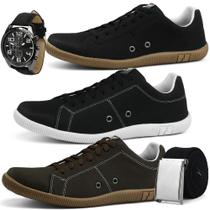 kit 3 pares de sapatênis masculino sapatofran com cinto ajustável e carteira