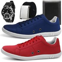 kit 3 pares de sapatênis masculino sapatofran com cinto ajustável e carteira