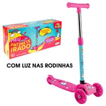 Patinete Infantil Irado Unicórnio 3 Rodas com Luzes Brinquedo Menina Dobrável Rosa Radical - None