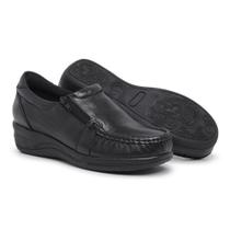 Sapato Confort Mocassim ,Plus Size ,Feminino, Ziper lateral , Preto e branco, anti derrapante - Pizaflex
