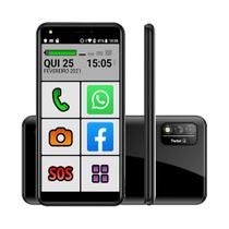 Smartphone Celular do Idoso Positivo com Letra e Ícones Grandes 64gb Dual Chip Tela Grande de 5.5 Botão S.O.S Radio Câm de 8MP + Frontal 8MP com Flash - 