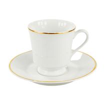 Xícara Chá com Pires 200ml Porcelana Schmidt - Dec. Filetado Ouro Itamaraty 0010 - 