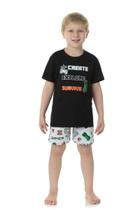 0001- Pijama Curto Masculino Infantil - Game Preto