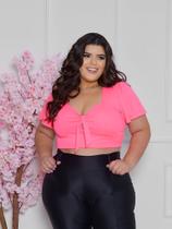 001 - cropped manga soltinha plus size rosa soul