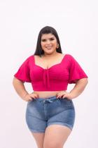 001 - cropped manga soltinha plus size rosa soul