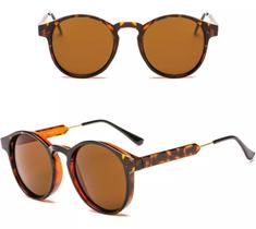 01 Armação Óculos Sol Marrom Demi Moda Retrô Vintage Proteção Masculino Feminino 01 solar uv400 redondo redonda masculina feminina acetato